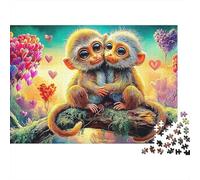 Monkey Puzzle 1000 pièces Adultes Couple de singes avec cœurs Difficile Qualité supérieure épaisse Robuste Haute qualité vibrante stimulante Anti-Stress 52x38cm/1000pcs