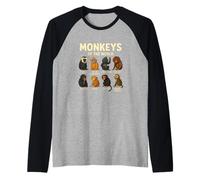 Monkeys of The World T-Shirt Mignon espèces de Primates Manche Raglan