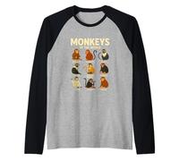 Monkeys of The World T-Shirt Mignon espèces de Primates Manche Raglan