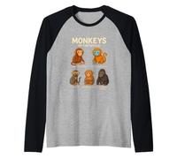 Monkeys of The World T-Shirt Mignon espèces de Primates Manche Raglan