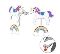 Monkimau Boucles d'oreilles licorne pour enfants, argent 925, bijoux pour filles, hypoallergéniques et sans nickel, idée cadeau boucles d'oreilles pour enfants