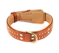 MONKIMAU Collier pour chien en cuir véritable avec rivets rembourrés, réglable, taille M 35-40 cm