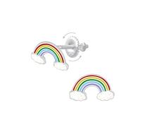 Monkimau Fermoir à vis arc-en-ciel pour enfants et filles, Boucles d'oreilles, clous d'oreilles, bijoux d'oreilles, en 925, hypoallergénique et sans nickel, taille du motif 6,0 mm x 11,0 mm