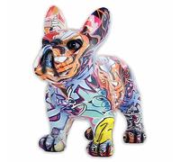 MONKIMAU Figurine de bouledogue français avec motif graffiti - Statue décorative pour la maison et le jardin - Figurine de chien fabriquée à la main