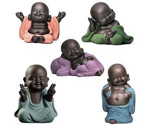 MonLiya 5 styles de jolies statues de Bouddha petit moine en céramique Sculpture de Bouddha Feng Shui Ornements Décoration de la maison
