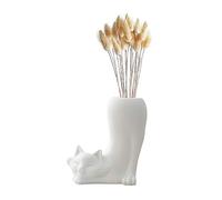 MONMOB Vase en forme de chat blanc pour plantes sèches, vase de la pampa, pot de fleurs esthétique, décoration de chambre, salle de bain, maison, bureau, bibliothèque, étagère, décoration de table