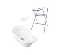 MonMobilierDesign Baignoire bébé thermomètre Blanc Biche 86 cm + Pied + Tuyau Blanc G