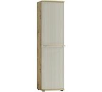 MonMobilierDesign CANDY Armoire 1 porte 7 étages 49x199 cm courbée à relief en bois design épuré Blanc cassé Blanc cassé