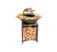 MonMobilierDesign FIESTA Brasero haut avec plaque et grille amovible en acier barbecue plancha extérieur Ø 75 cm