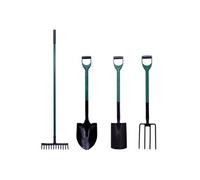 MonMobilierDesign GARDEN Lot d'outils de jardinage Pelle ronde + fourche à bêcher + bêche + râteau