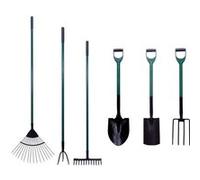 GARDEN Lot d'outils de jardinage Pelle ronde + fourche à bêcher + bêche + râteau + râteau à feuilles + griffe 3 dents