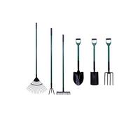 GARDEN Lot d'outils de jardinage Pelle ronde + fourche à bêcher + bêche + râteau + râteau à feuilles + griffe 3 dents