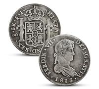 Monnaies Anciennes espagnoles, pièces de Collection Monnaie Antique Or Espagne, Monnaie Argent française, pièces Anciennes pour collectionneur (1813 Fernando VII 8 R)