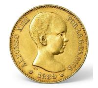 Monnaies Anciennes espagnoles, pièces de Collection Monnaie Antique Or Espagne, Monnaie Argent française, pièces Anciennes pour collectionneur (1889 Alfonso XIII 20 Pesetas)