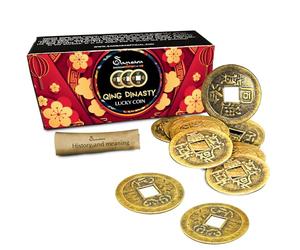 Monnaies Chinois de la Fortune Dynastie Qing - Amulette Feng Shui I-Ching pour la prospérité et la protection | 10 Pièces avec coffret cadeau et bujardin d'information (1 EMBALLAGE D'ÉTAT)