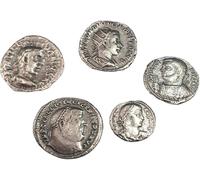Monnaies impériales romaines antiques argentées - Set de 5 reproductions d'empereurs romains - Artisanat italien, faites à la main - Made in Italy