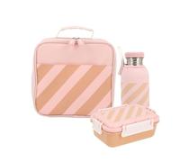 Monnëka Pack Repas Enfants | Bouteille Inox 500ml avec housse + Lunch box Bento 900ml + Sac isotherme | Kit complet pour l’école ou les sorties | Stripes Pink