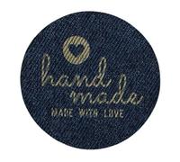 Mono Quick 0418 x jeans faits à la main - Écusson thermocollant - Fabriqué avec amour - Étiquette ronde (04188 fabriquée à la main avec amour