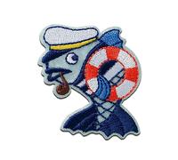 Mono-Quick Animal poisson avec une pipe - Ecusson Thermocollant Patches Appliques, Taille: 4,7 x 4,5 cm