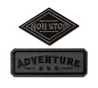 Mono Quick Aventure et Non Stop 2 pièces - Ecusson Thermocollant Patches Appliques, Taille: 2,8 x 5,7 cm