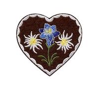 Monoquick Écusson thermocollant - Motif : cœur, edelweiss et gentiane - 6 x 6 cm