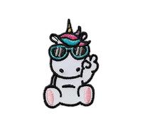 Mono-Quick Licorne avec Lunettes Patch Thermocollant 2,9 x 4,8 cm à repasser pour Enfant Fille avec Style Magique Féerique, Écusson Vêtement Cheval Poney