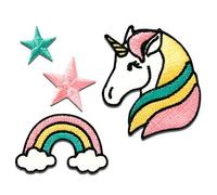 Mono-Quick Licorne Étoile Arc-en-ciel Patch Thermocollant Lot à repasser pour Enfant Fille avec Style Magique Féerique, Écusson Vêtement Cheval Poney