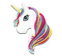 Mono-Quick Licorne Patch Thermocollant 6,9 x 4,4 cm à repasser pour Enfant Fille avec Style Magique Féerique, Écusson Vêtement Cheval Poney