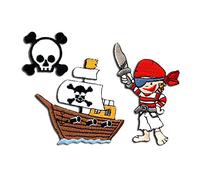 Mono-Quick Pirate Bateau Patch Thermocollant Lot à repasser pour Enfant avec Caraïbes Trésor Vintage Authentique, Écusson Couture Vêtement Bricolage Anniversaire
