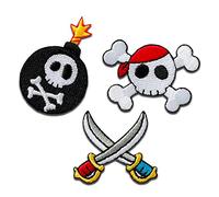 Mono Quick Trio de pirates 3 pièces - Ecusson Thermocollant Patches Appliques, Taille: 3,6 x 3,4 cm