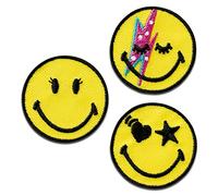 Mono Quick Smiley © Rock 3 Piece - Ecusson Thermocollant Patches Appliques, Taille: 3,5 x 3,5 cm