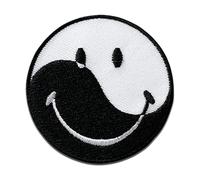 Mono Quick Smiley Ying Yang - Ecusson Thermocollant Patches Appliques, Taille: 5,5 x 5,5 cm