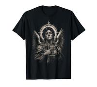Monochrome Gothique Saint Michel Archange Épée Portrait T-Shirt