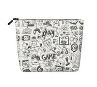 Monochrome Sketch Style Gaming Print Makeup Bag Travel Toiletry Bag,Travel Makeup Bag,Portable Women Makeup Organizer Case, Noir , Taille unique