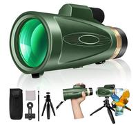 Monoculaire HD 80 x 100 pour adultes haute puissance avec adaptateur smartphone, télescope monoculaire pour l'observation des oiseaux, la chasse, la randonnée, le camping en plein air, les voyages