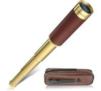 FISHTEC - Monoculaire télescopique x25 - Lentille 30 mm 1 km - Design doré Effet Cuir Longue-Vue compacte 13,5 à 33 cm - Observation Nature paysages Voyages