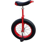 Monocycle tout-terrain Funsport 20" rouge avec pneus larges à l'essai