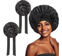 MonoFresh 2Pcs Bonnet Satin Cheveux Nuit, Large Bonnet Soie Cheveux Nuit pour Femmes