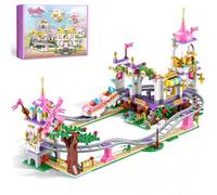 MONOFUN Friends Achterbahn Bausatz, 749 PCS Set de Construction avec Maison dans l'arbre, Moulin à Vent, Château de Princesse Chateau Rose, Cadeau d'anniversaire, Pâques, Noël pour Filles de 6+ Ans