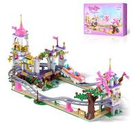 MONOFUN Friends Prinzessin Château Montagnes Russes Set de Construction, 749 PCS Rose Parc d'Attractions avec Maison Arbre Friends, Moulin à Vent, Cadeau pour Filles Enfantes 6+, Anniversaire, Noël