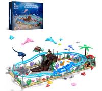 MONOFUN Set de Construction Parc d'Aventure Montagnes Russes Océan, Blocs Amis avec sous-Marin, Dauphins, Poissons, Coquillages, Jouet STEM de Parc Aquatique, Cadeau d'anniversaire pour Enfants 6+