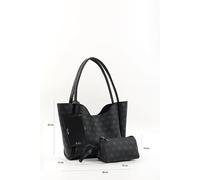 Monogram black SHK108 faux leather women hand and shoulder bag with wallet and makeup bag
