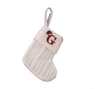 Monogramme Bas de Noël en peluche super douce avec flocon de neige blanc alphabet tricoté pendentif arbre de Noël, 20 x 10 cm (G)