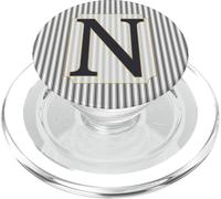 Monogramme Lettre N Gris et Blanc Doux Rayures Coutil Étroites PopSockets PopGrip pour MagSafe