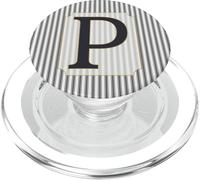 Monogramme Lettre P Gris et Blanc Doux Rayures Coutil Étroites PopSockets PopGrip pour MagSafe