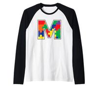 Monogramme M en pièces de Puzzle Multicolores V2 Manche Raglan