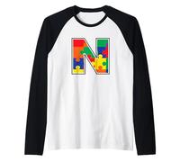 Monogramme N en pièces de Puzzle Multicolores V2 Manche Raglan