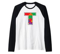 Monogramme T en pièces de Puzzle Multicolores V2 Manche Raglan