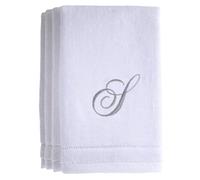 Monogrammed Towels Fingertip, Personalized Gift, 11 x 18 inches - Set of 4- Silver Embroidered Towel - Extra Absorbent 100% Cotton- Soft Velour Finish - for Bathroom/Kitchen/Spa- Initial S (White)