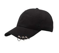 MONOJLY Casquette de baseball coréenne Harajuku en coton avec 3 anneaux métalliques Hip Hop Street couleur unie réglable pour papa snapback, Noir , 7 1/8-7 3/8